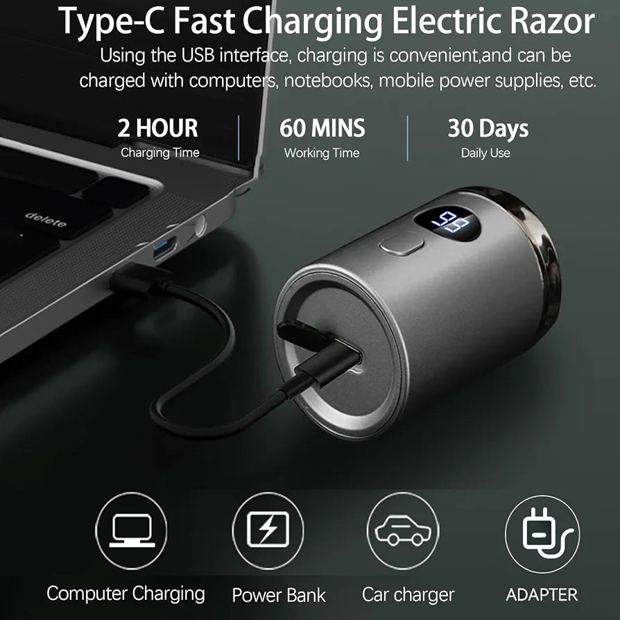 IPX7 WATERPROOF ELECTRIC SHAVER FOR MEN-RECHARCHABLE ROTARY RAZOR