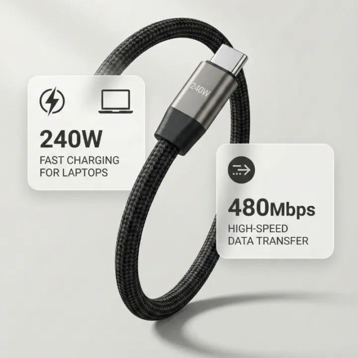 2-IN-1 FOLDABLE STAND CHARGING CABLE – 240W FAST CHARGE