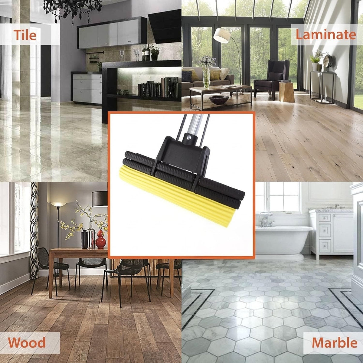 360° FLOOR SQUEEGEE WITH LONG HANDLE -HEAVY-DUTY WATER WIPER