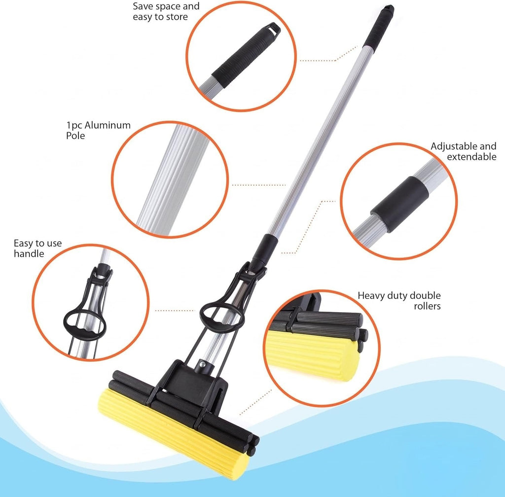 360° FLOOR SQUEEGEE WITH LONG HANDLE -HEAVY-DUTY WATER WIPER