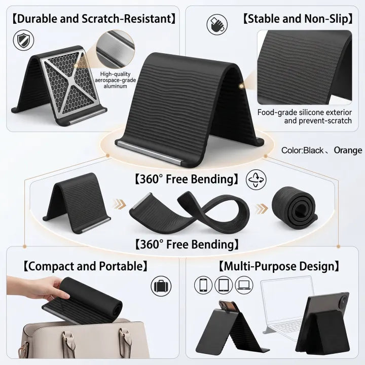 FLEXIGRIP FOLDABLE SILICONE PHONE & TABLE STAND | ANTI-SLIP DESKTOP HOLDER